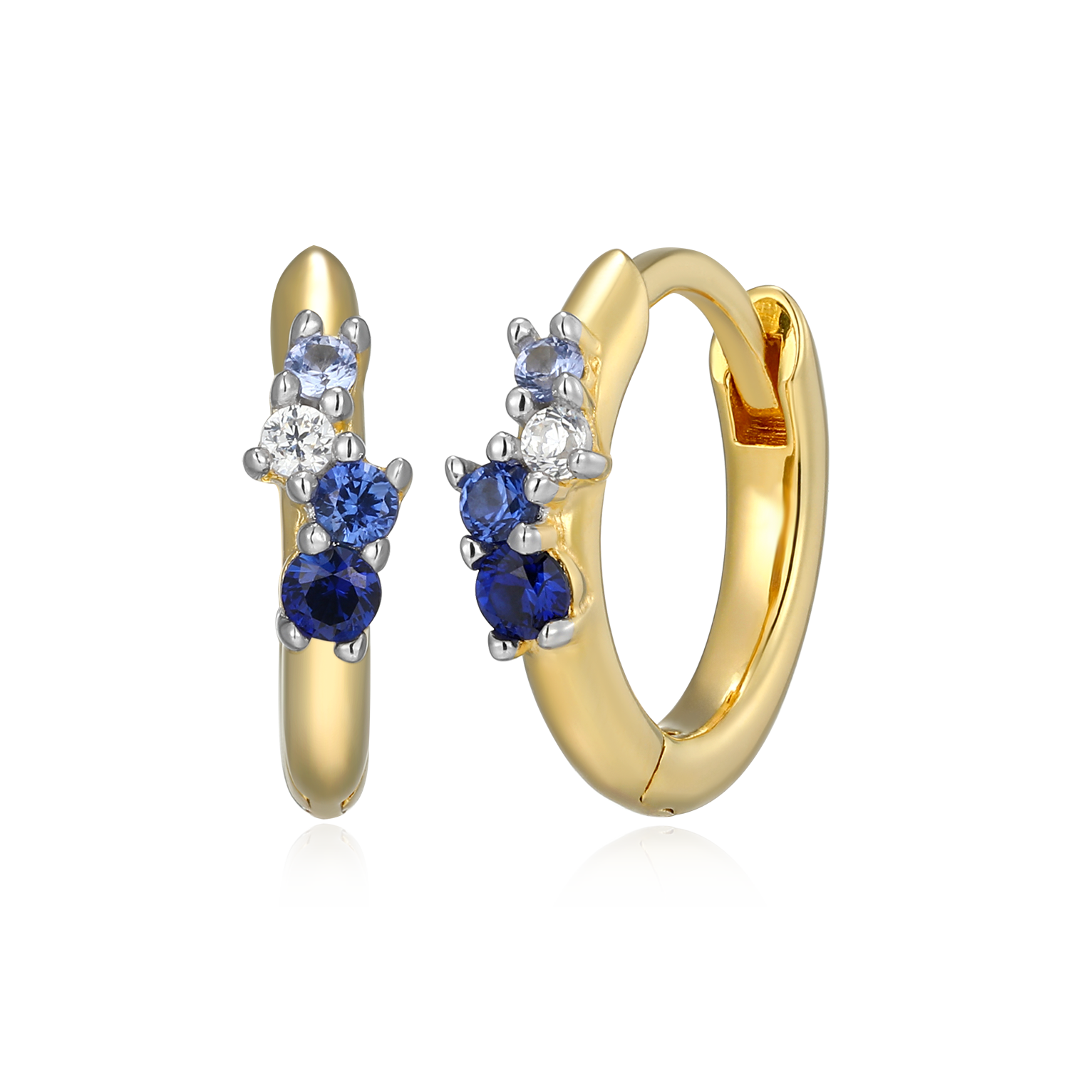 Scattered Ombre Lab-Created Sapphire & Diamond Huggie Earrings in 14K Gold & Rhodium-Plated Sterling Silver | M by Monte Luna
