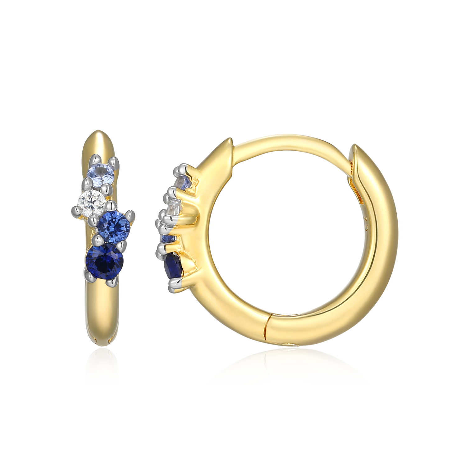 Scattered Ombre Lab-Created Sapphire & Diamond Huggie Earrings in 14K Gold & Rhodium-Plated Sterling Silver | M by Monte Luna