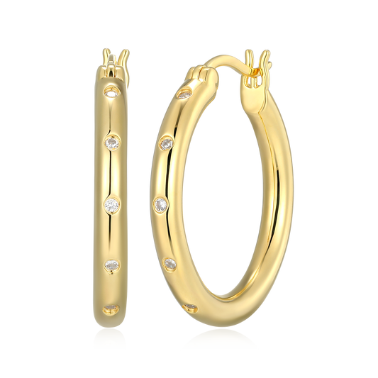 Bold Bezel-Set Lab-Created Diamond Hoop Earrings in 14K Gold-Plated Sterling Silver | M by Monte Luna