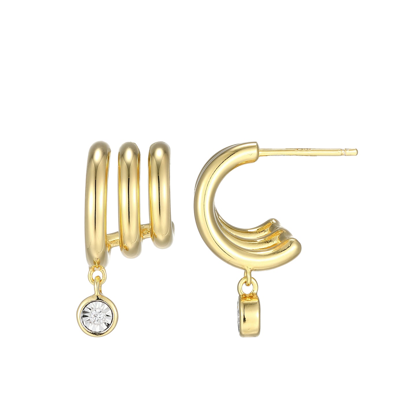BE0272Y - Chic Triple-Hoop Lab-Created Diamond Huggie Earrings | m by monte luna
