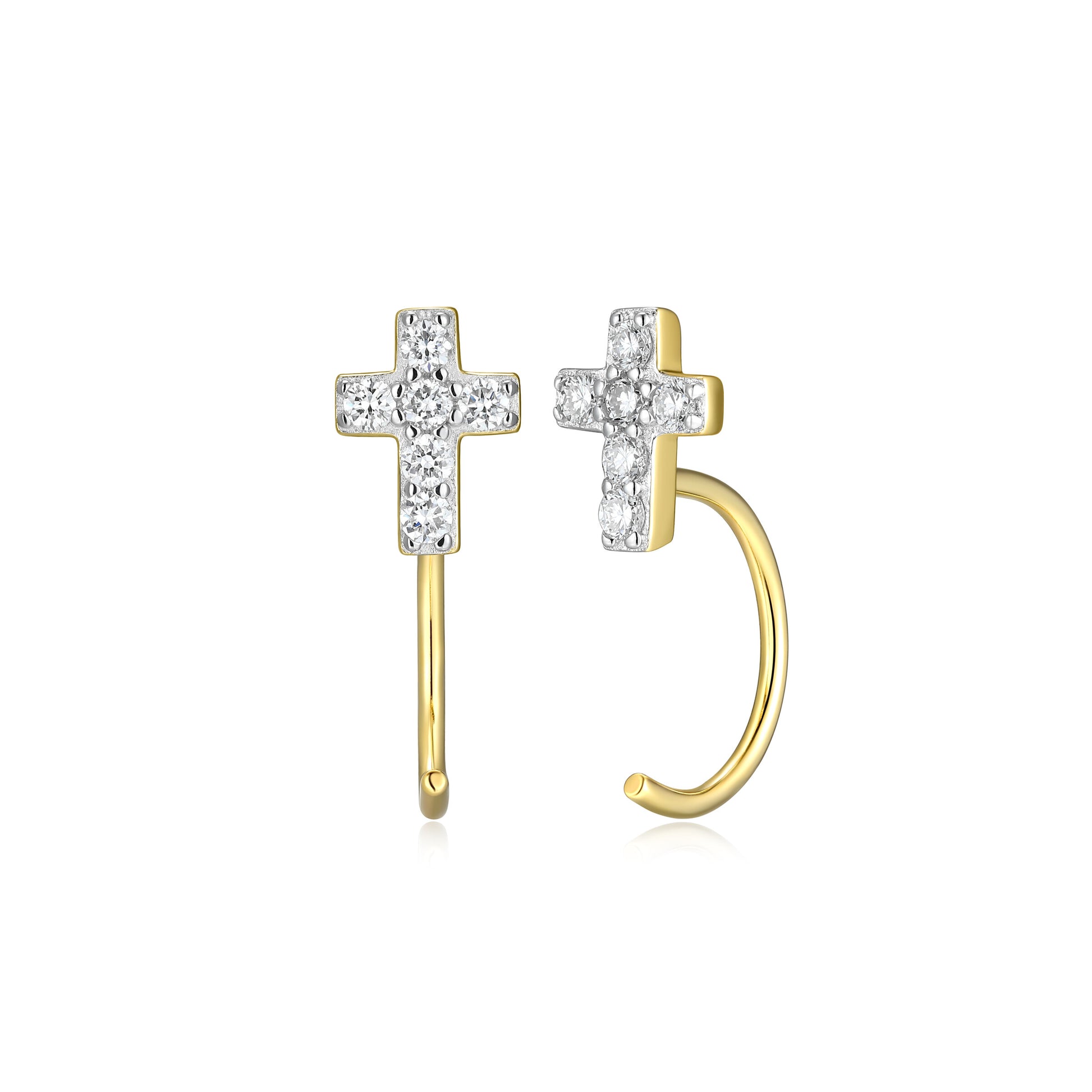 BE0316Y - Pavé Cross Curved Post Earrings | m by monte luna