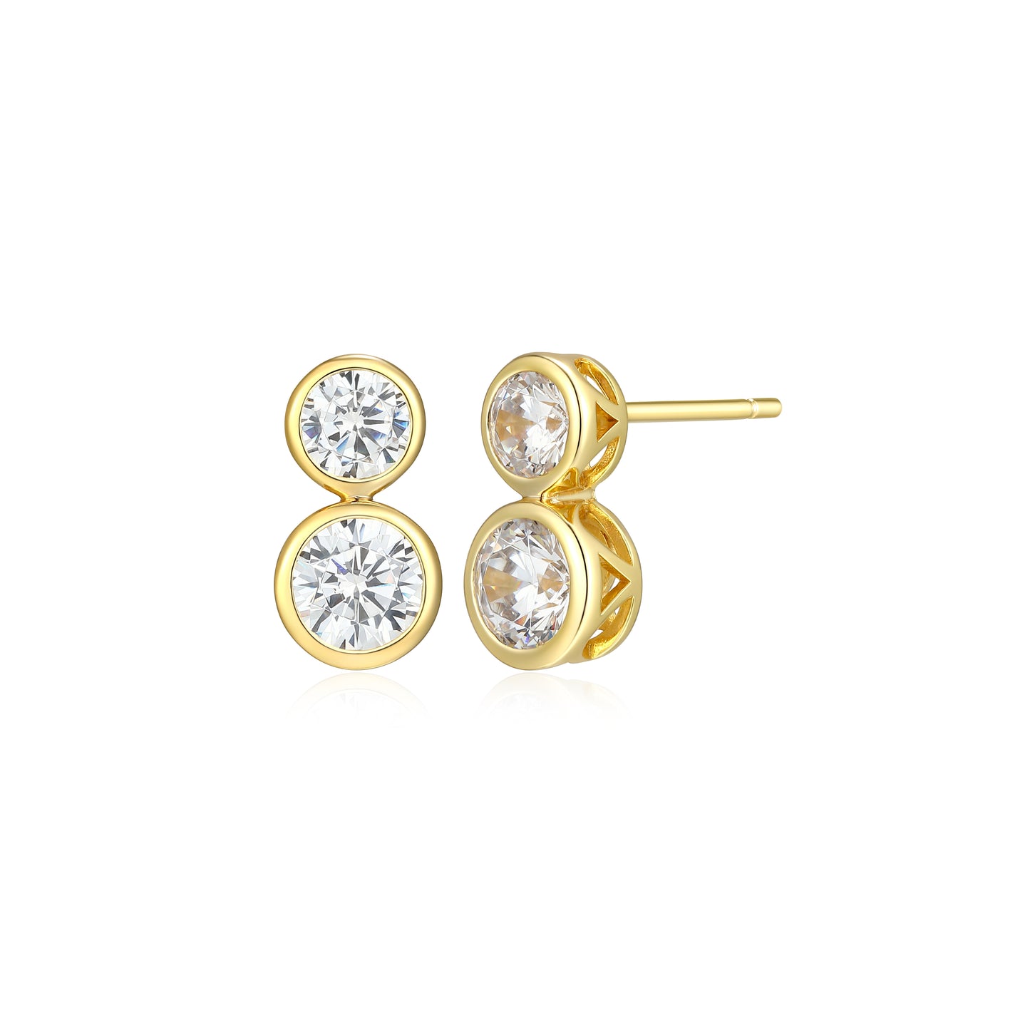 ME0135Y - Bezel Two-Stone Stud Drop Earrings | Monte Luna