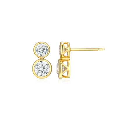 ME0135Y - Bezel Two-Stone Stud Drop Earrings | Monte Luna