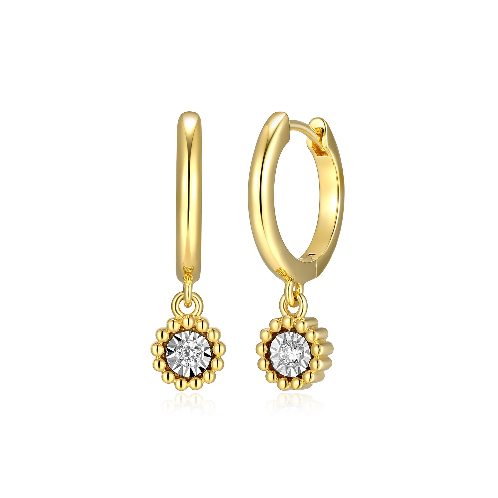 BE0299Y - Round Beaded Halo Huggie Drop Earrings | m by monte luna
