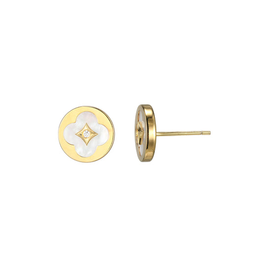 CE0198 - Clover Mother-of-Pearl Disc Stud Earrings | charles garnier