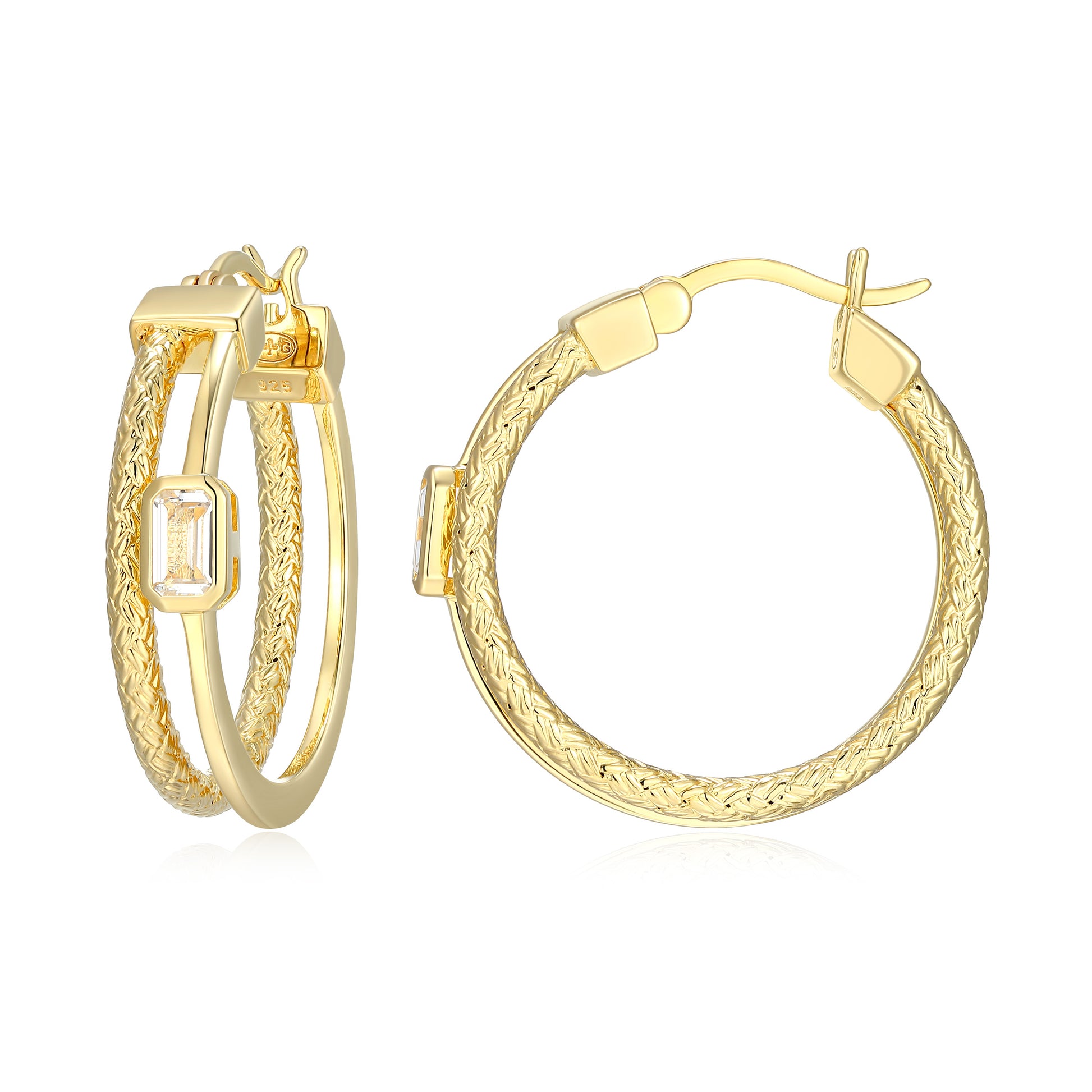 CE0207 - Dual-Band Created White Sapphire Original Mesh Hoop Earrings | charles garnier