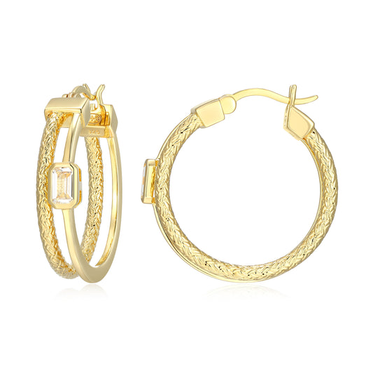 CE0207 - Dual-Band Created White Sapphire Original Mesh Hoop Earrings | charles garnier