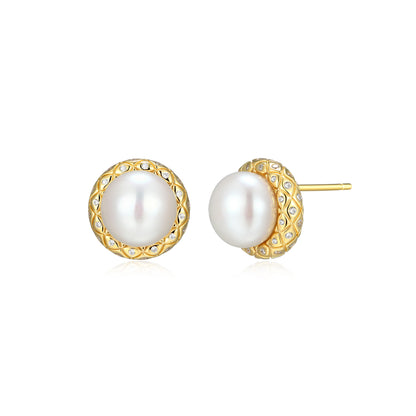 CE0216 - Quilted Freshwater Pearl Stud Earrings | Paris 1901