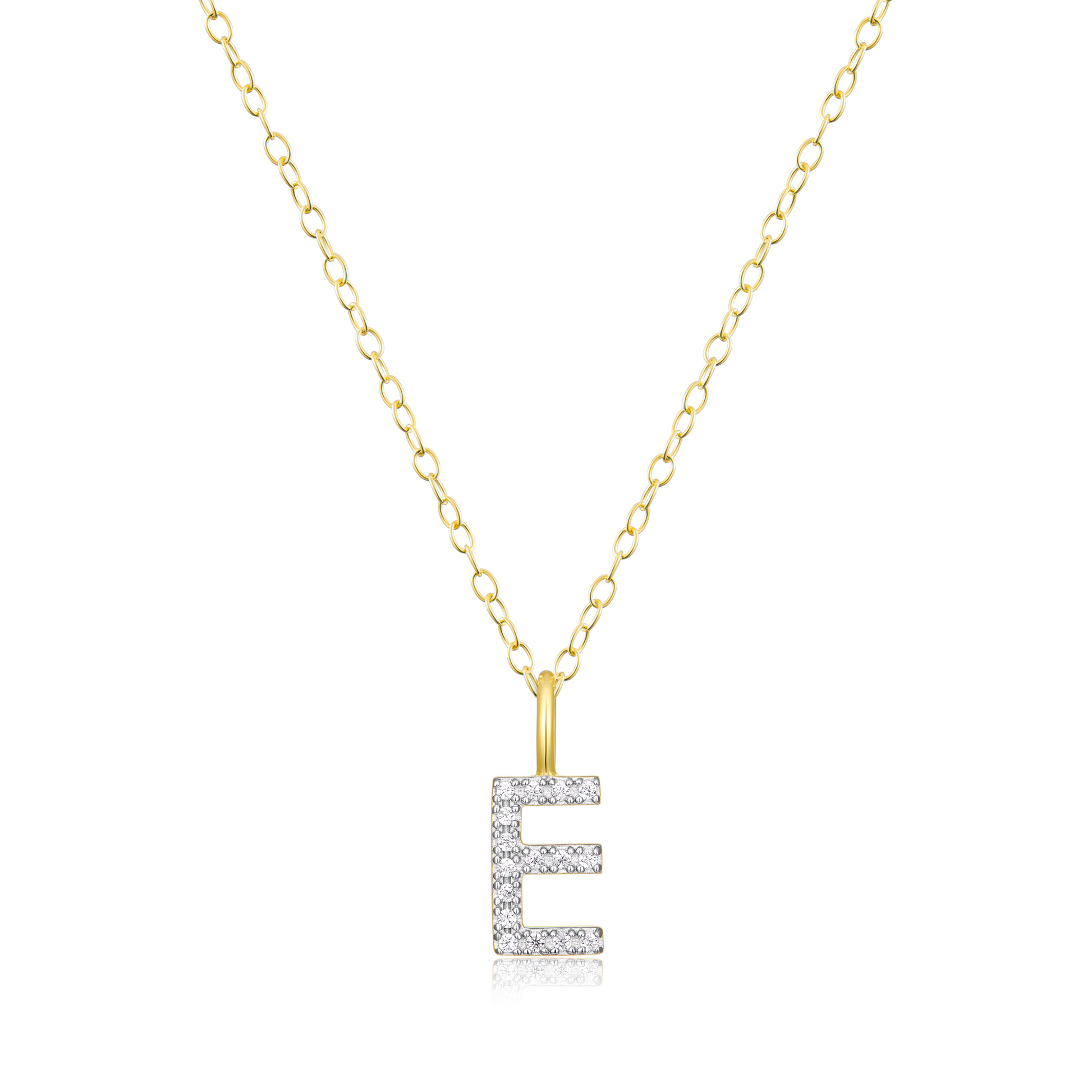 Letter "E" Initial Pendant Necklace in 14K Yellow Gold-Plated Sterling Silver | M by Monte Luna