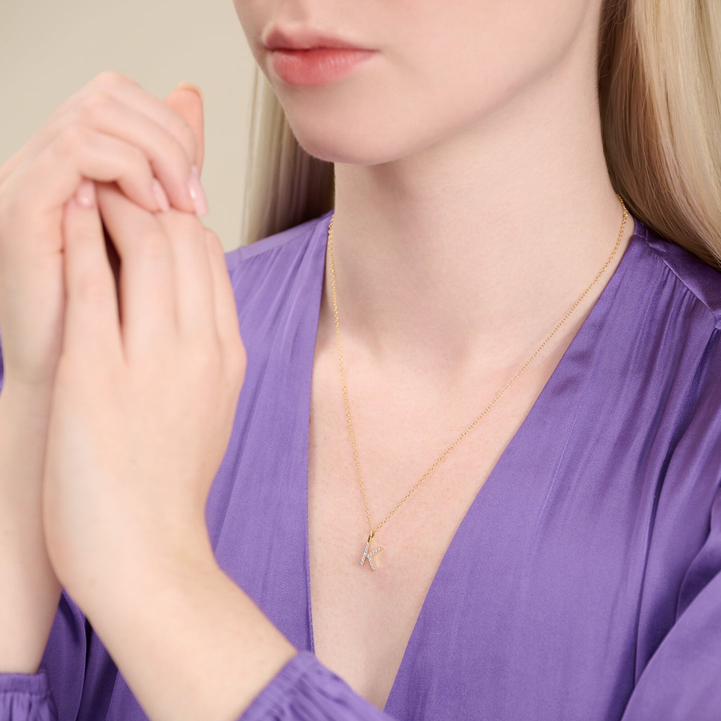 Letter "K" Initial Pendant Necklace in 14K Yellow Gold-Plated Sterling Silver | M by Monte Luna