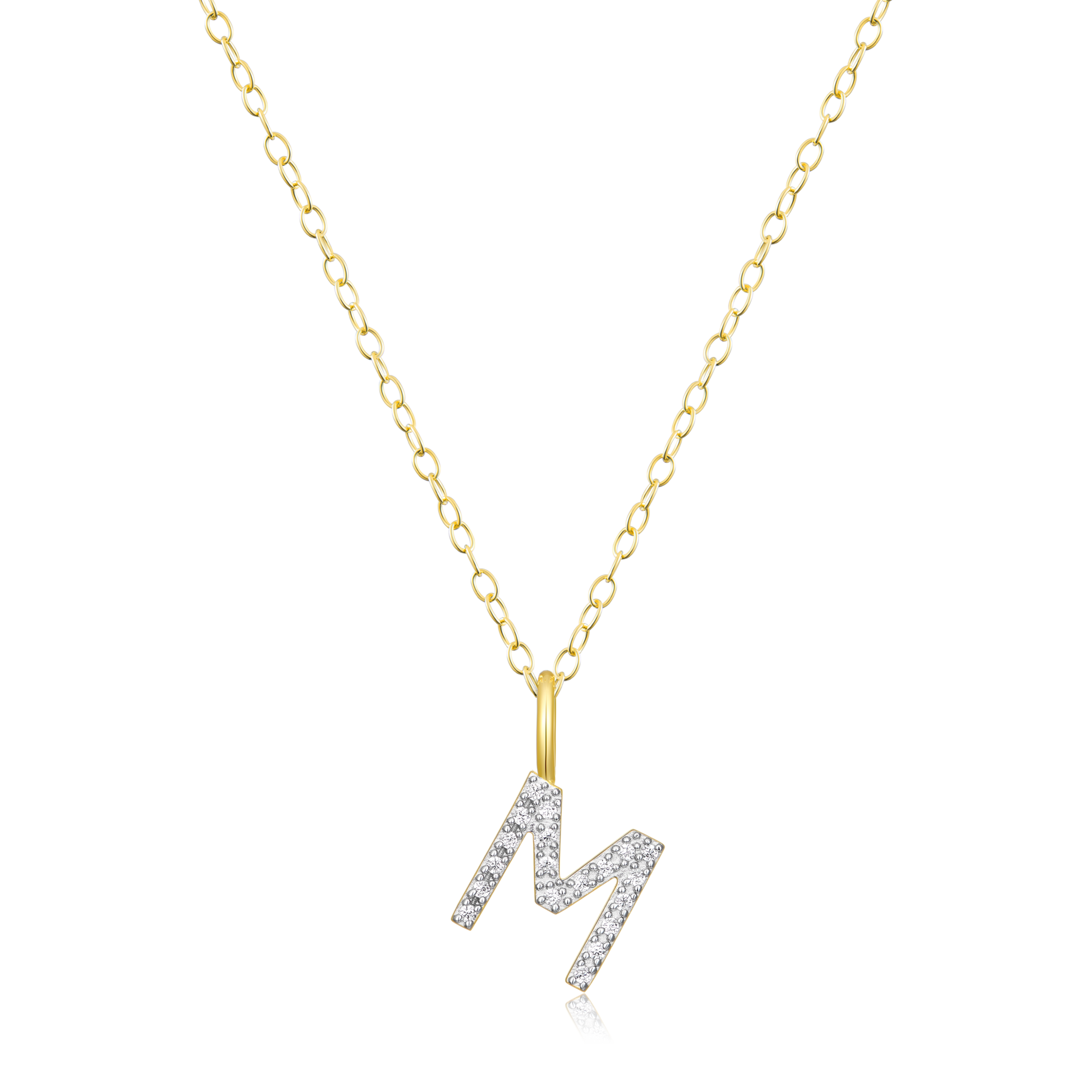 Letter "M" Initial Pendant Necklace in 14K Yellow Gold-Plated Sterling Silver | M by Monte Luna