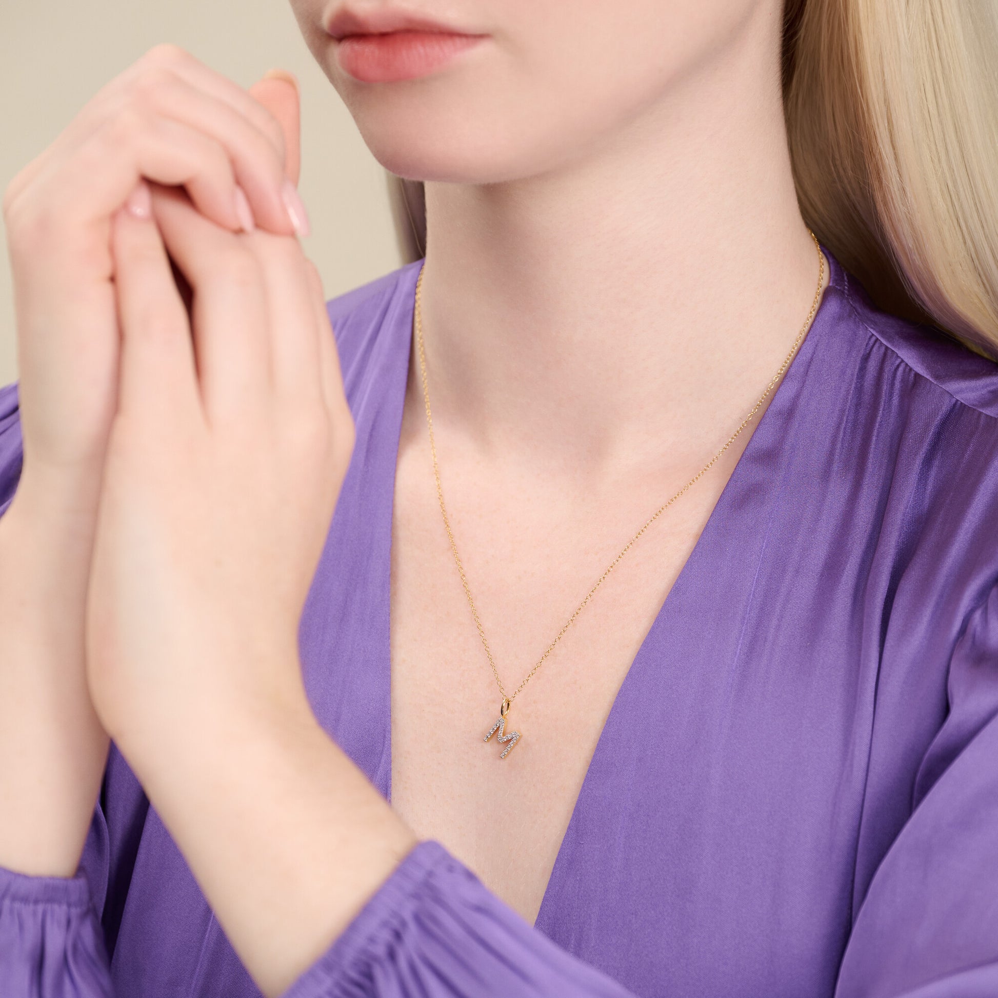 Letter "M" Initial Pendant Necklace in 14K Yellow Gold-Plated Sterling Silver | M by Monte Luna