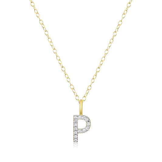 Letter "P" Initial Pendant Necklace in 14K Yellow Gold-Plated Sterling Silver | M by Monte Luna