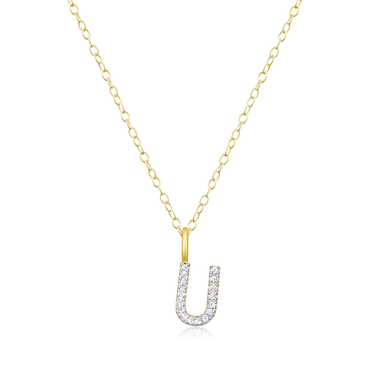 Letter "U" Initial Pendant Necklace in 14K Yellow Gold-Plated Sterling Silver | M by Monte Luna