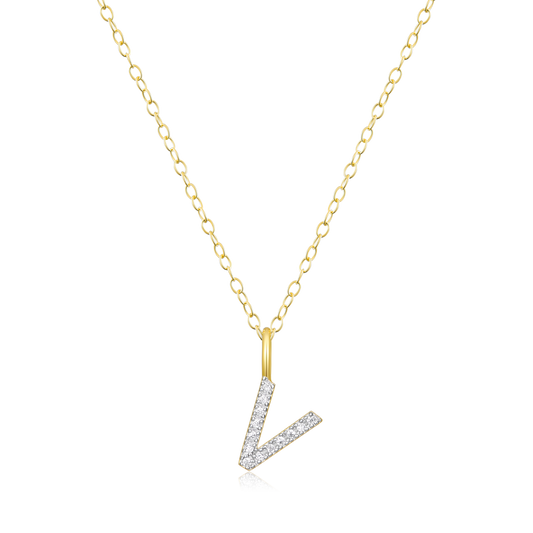 Letter "V" Initial Pendant Necklace in 14K Yellow Gold-Plated Sterling Silver | M by Monte Luna