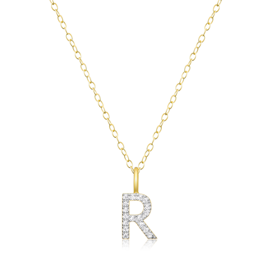 Letter "R" Initial Pendant Necklace in 14K Yellow Gold-Plated Sterling Silver | M by Monte Luna