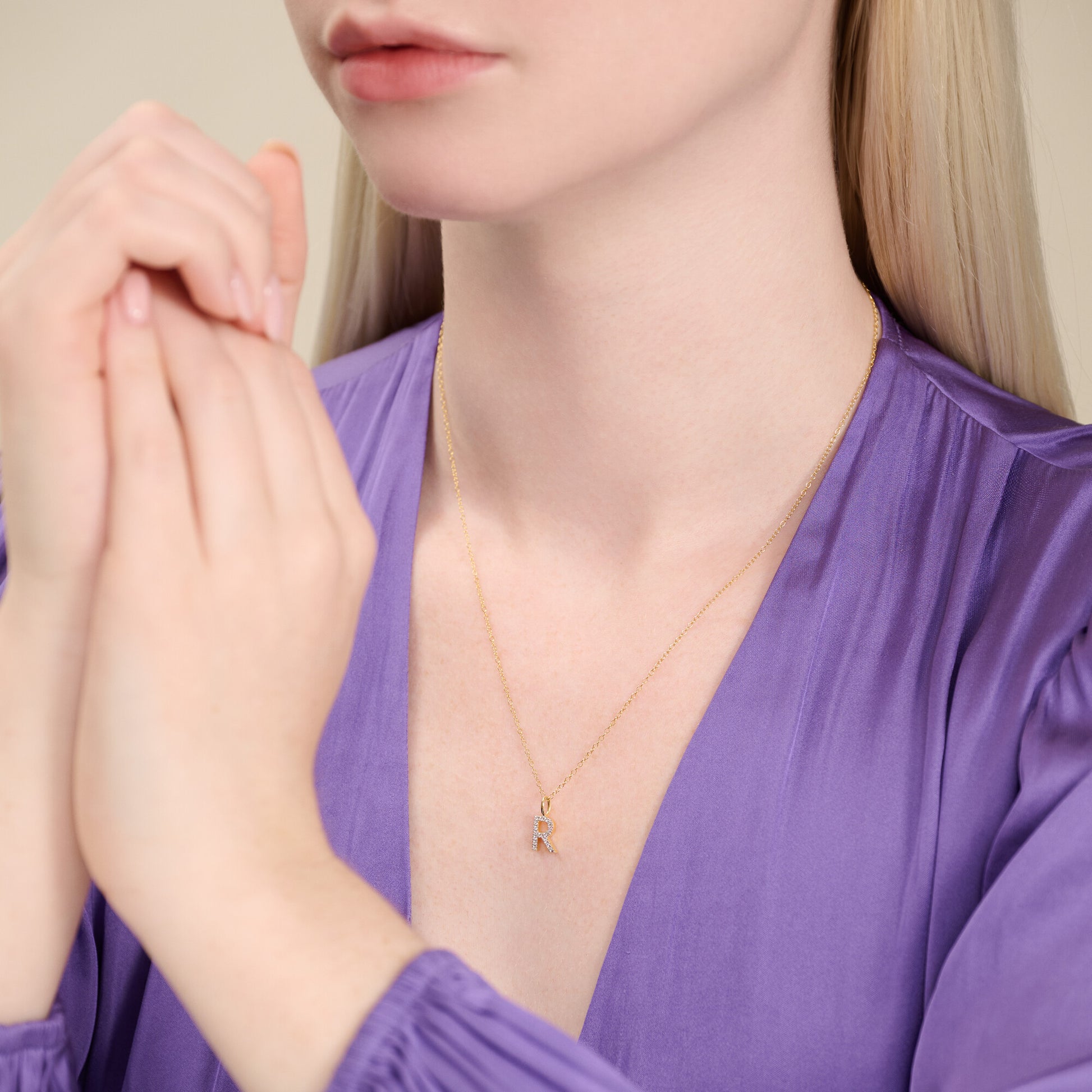 Letter "R" Initial Pendant Necklace in 14K Yellow Gold-Plated Sterling Silver | M by Monte Luna