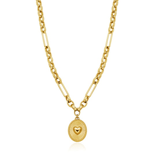 T0XJ800216 - Puffy Heart Oval Charm Multi-Shaped Chain Necklace | Steelx