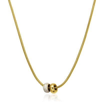 T0XJ850216 - Two-Tone White Enamel & IP Gold Rondelles Snake Chain Necklace | Steelx