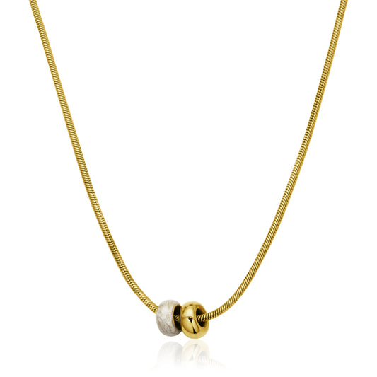T0XJ850216 - Two-Tone White Enamel & IP Gold Rondelles Snake Chain Necklace | Steelx