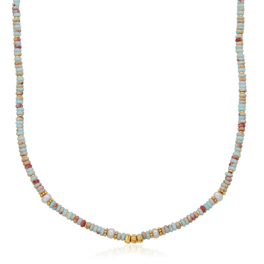 T0XJ860216 - Multi-Color Stone & Natural Pearl Beaded Necklace | Steelx