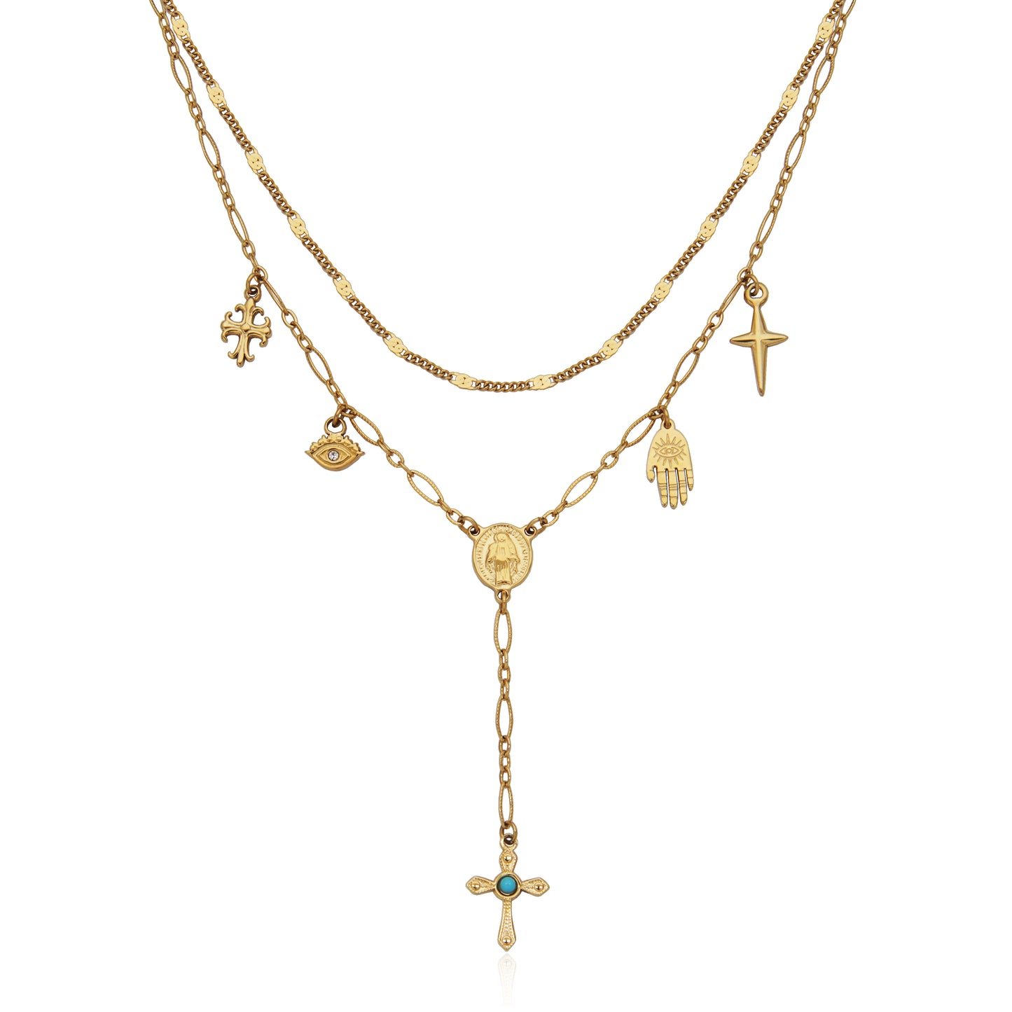 T0XK420217 - Multi-Charm Double Layered Lariat Necklace | steelx