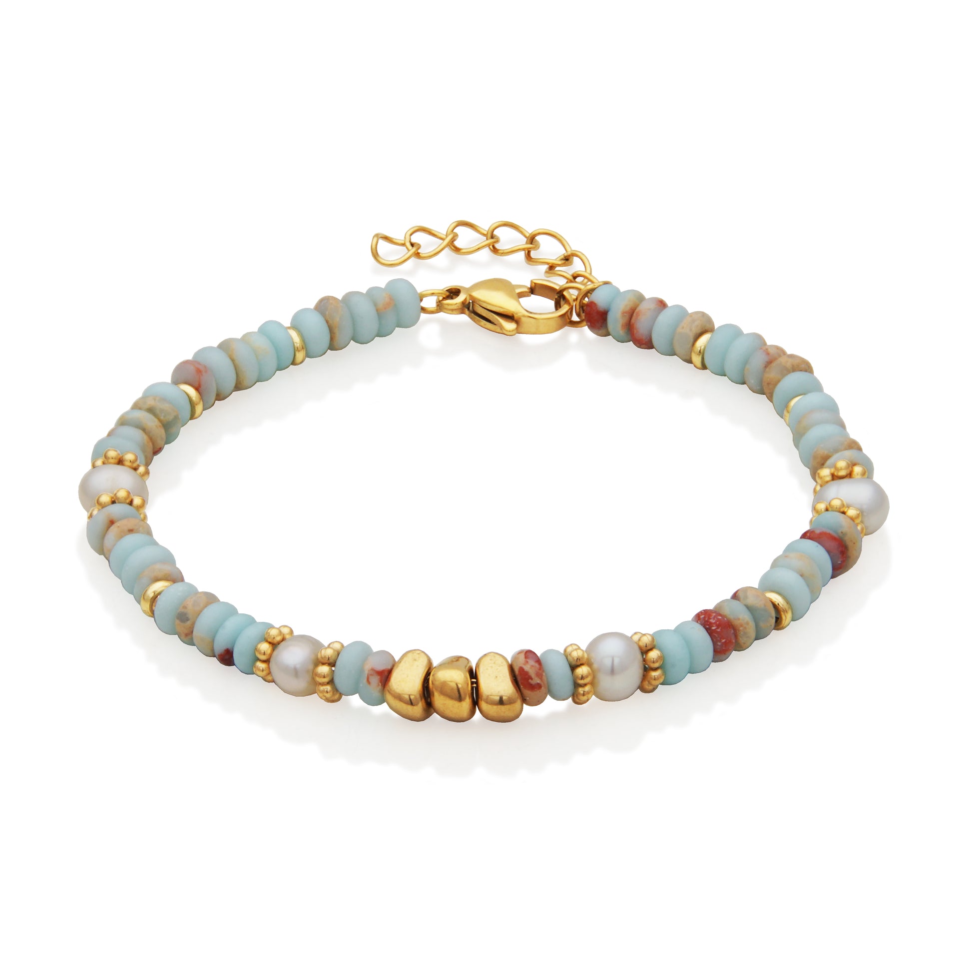 T1XJ860265 - Multi-Color Stone & Natural Pearl Beaded Bracelet | Steelx