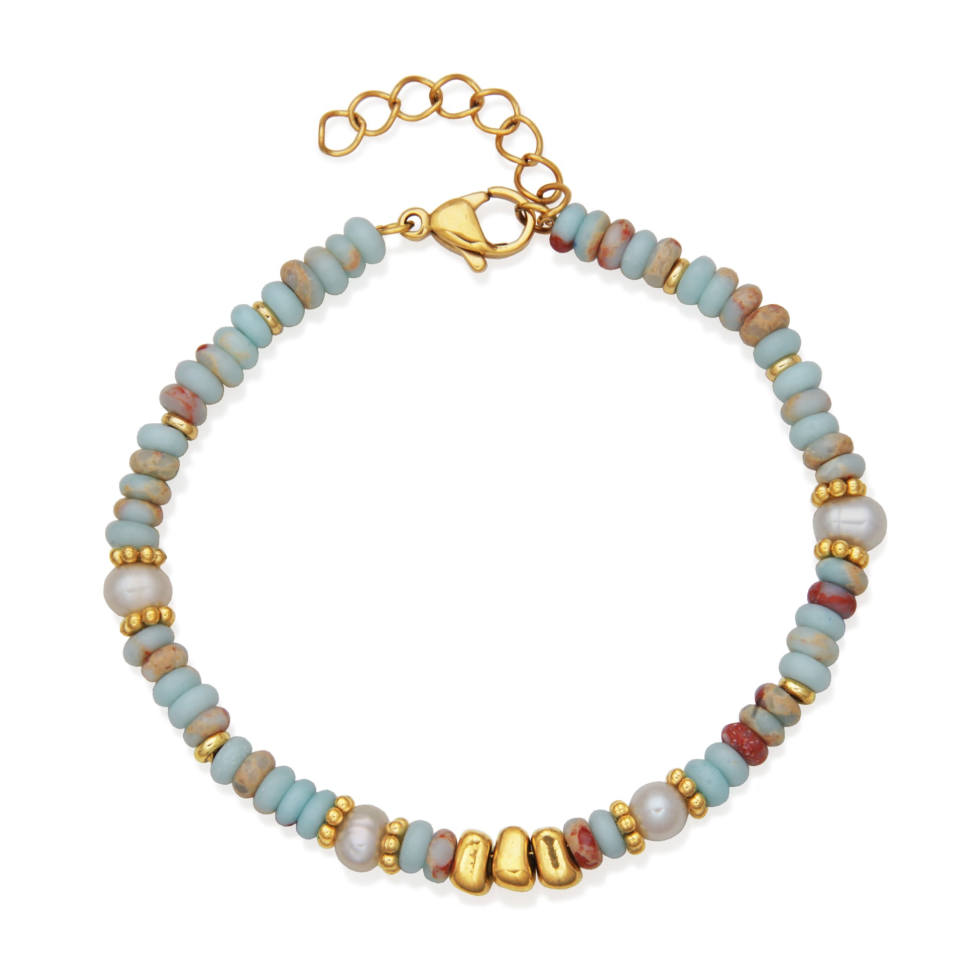 T1XJ860265 - Multi-Color Stone & Natural Pearl Beaded Bracelet | Steelx