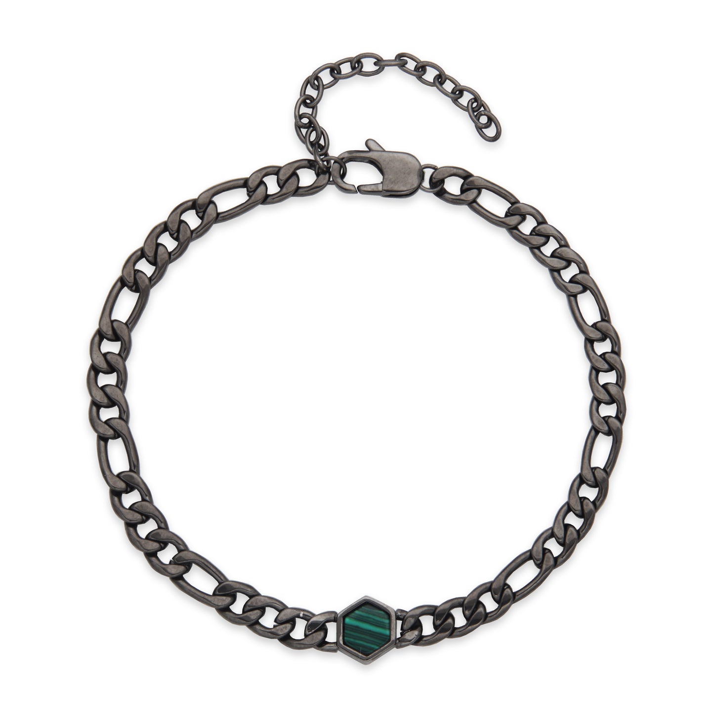 T1XK050483 - Hex Malachite Figaro Chain Bracelet | steelx