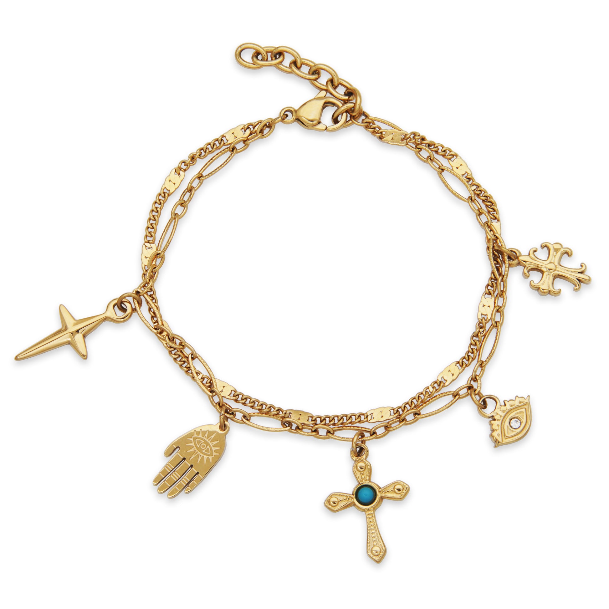T1XK420265 - Multi-Charm Double Layered Bracelet | steelx