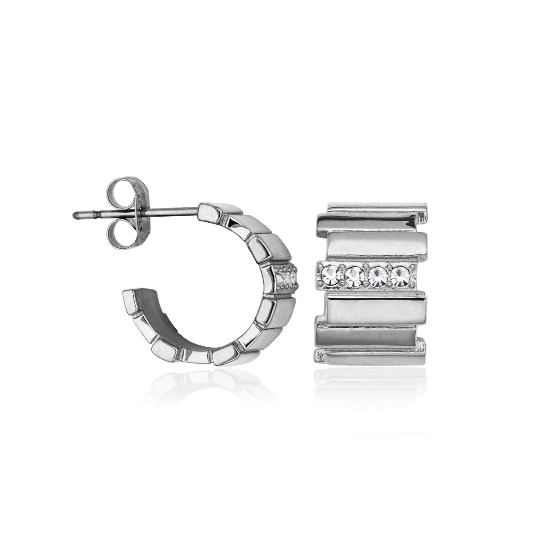 T2XJ790100 - Ridged Preciosa Crystal Open Huggie Earrings | Steelx
