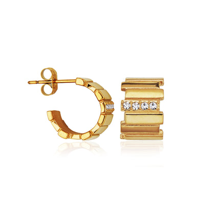 T2XJ790200 - Ridged Preciosa Crystal Open Huggie Earrings | Steelx