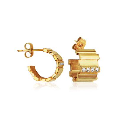 T2XJ790200 - Ridged Preciosa Crystal Open Huggie Earrings | Steelx