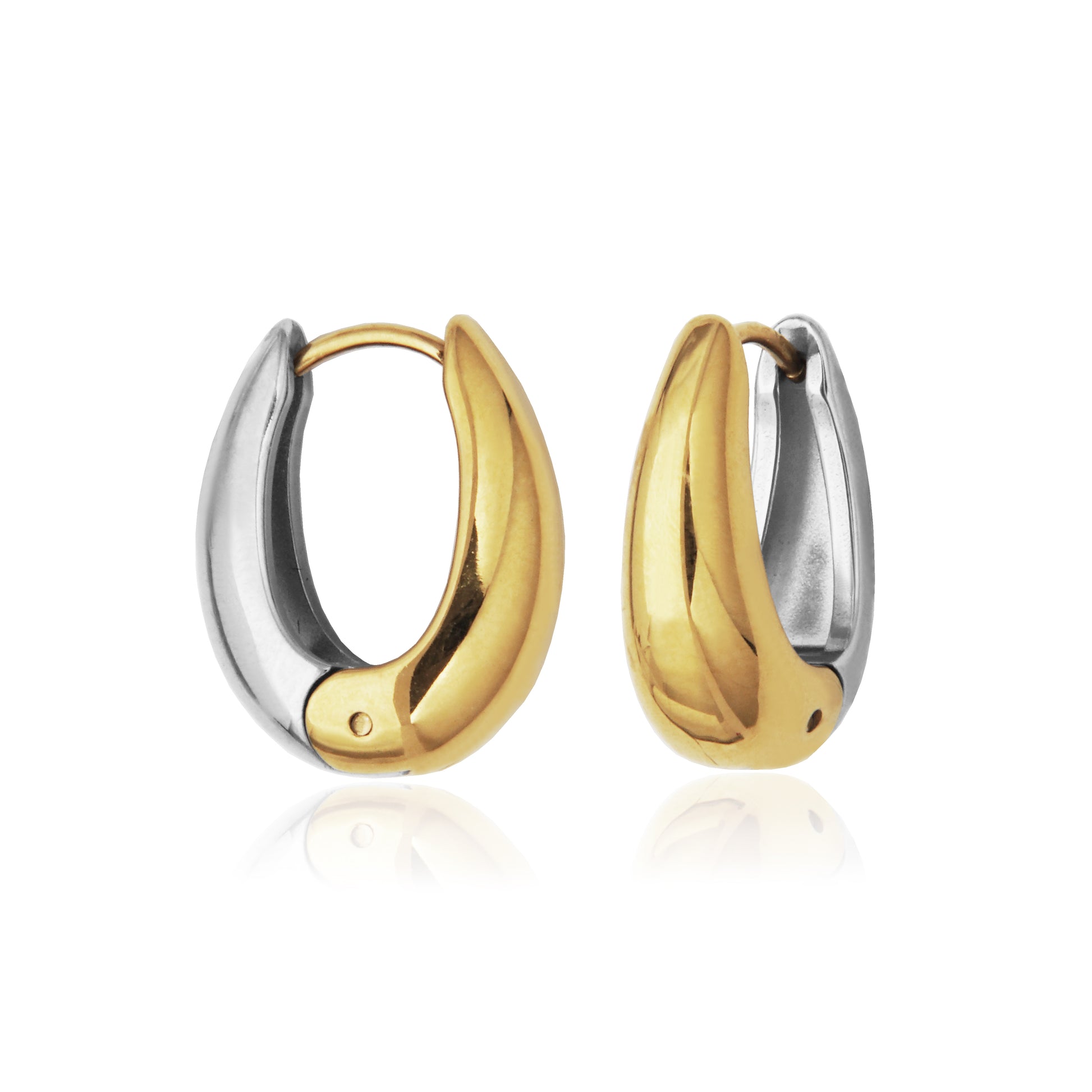 T2XJ840200 - Two-Tone Reversible Puffy Hoop Earrings | Steelx