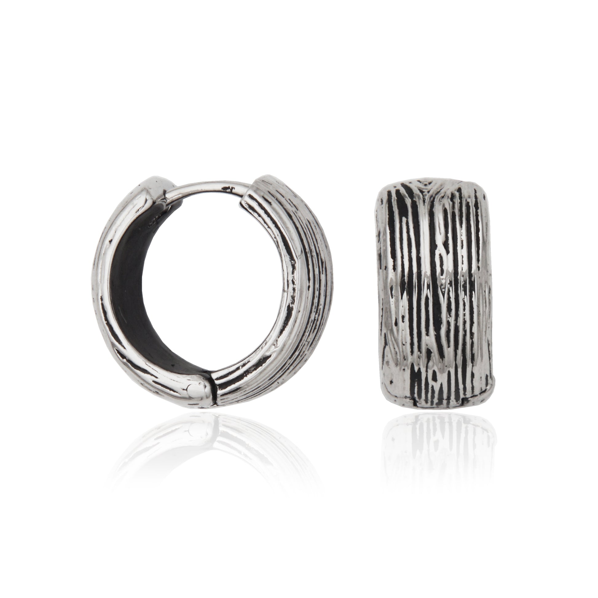 T2XJ980400 - Wood Grain Patterned Huggie Hoop Earrings | steelx