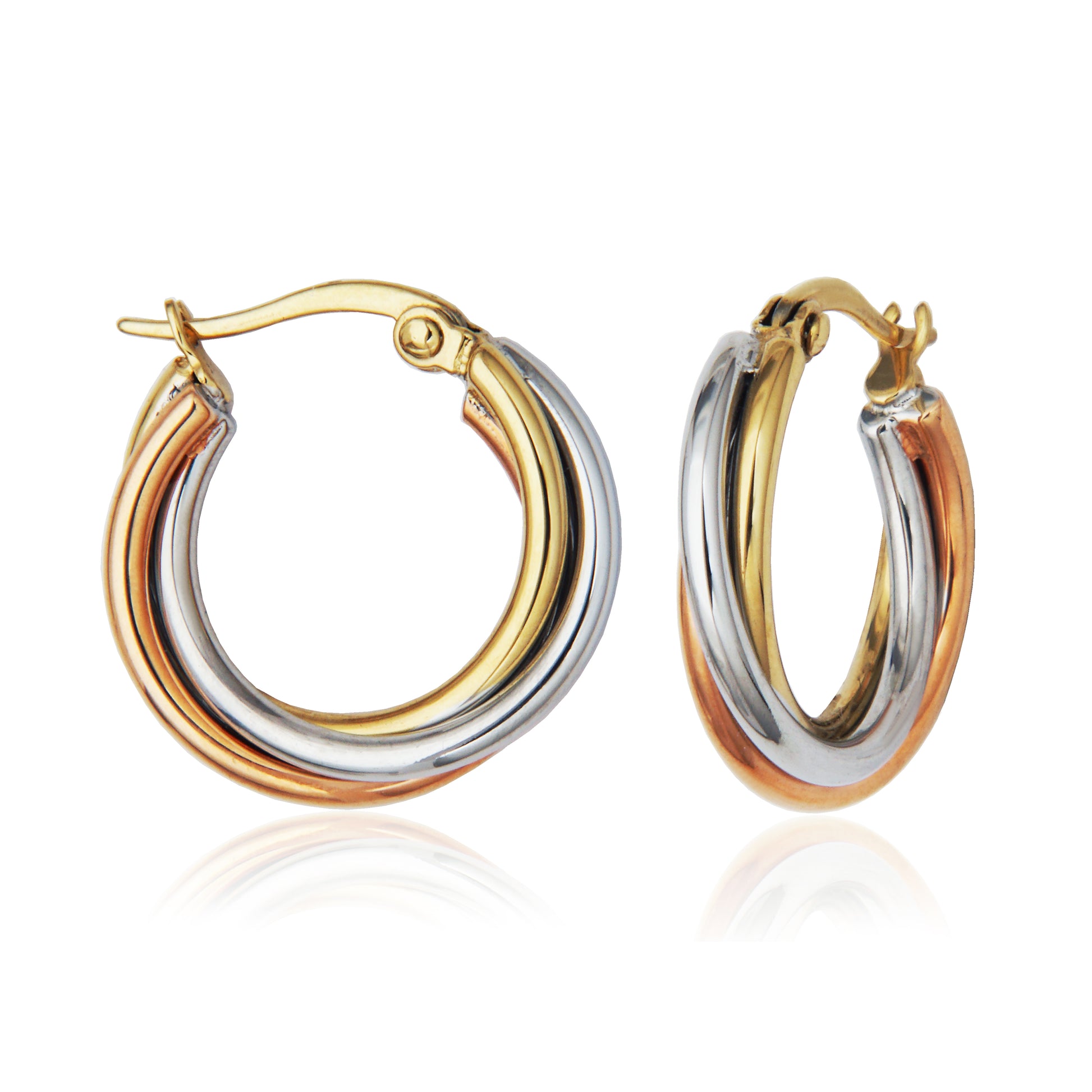 T2XK350100 - 3-Tone Trinity Hoop Earrings | steelx
