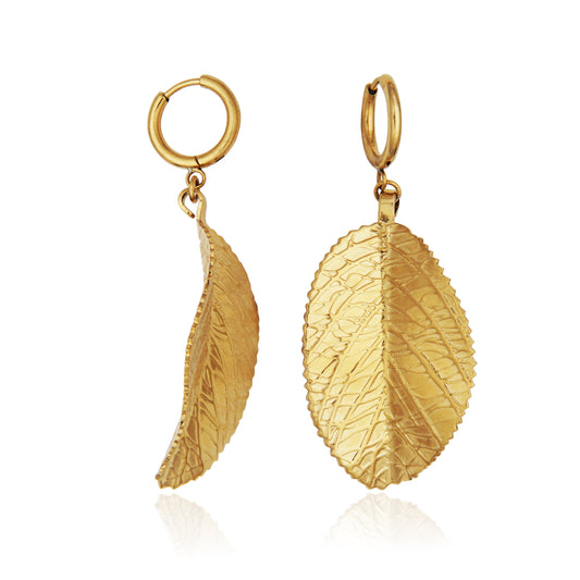 T2XK390200 - Leaf Huggie Drop Earrings | steelx