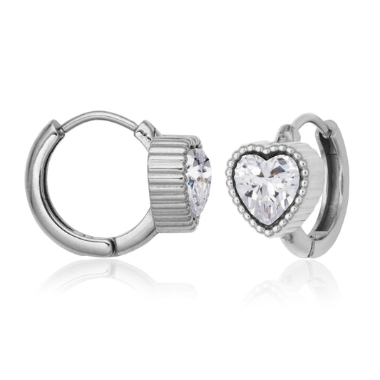 T2XK410100 - Heart Crystal Huggie Hoop Earrings | steelx