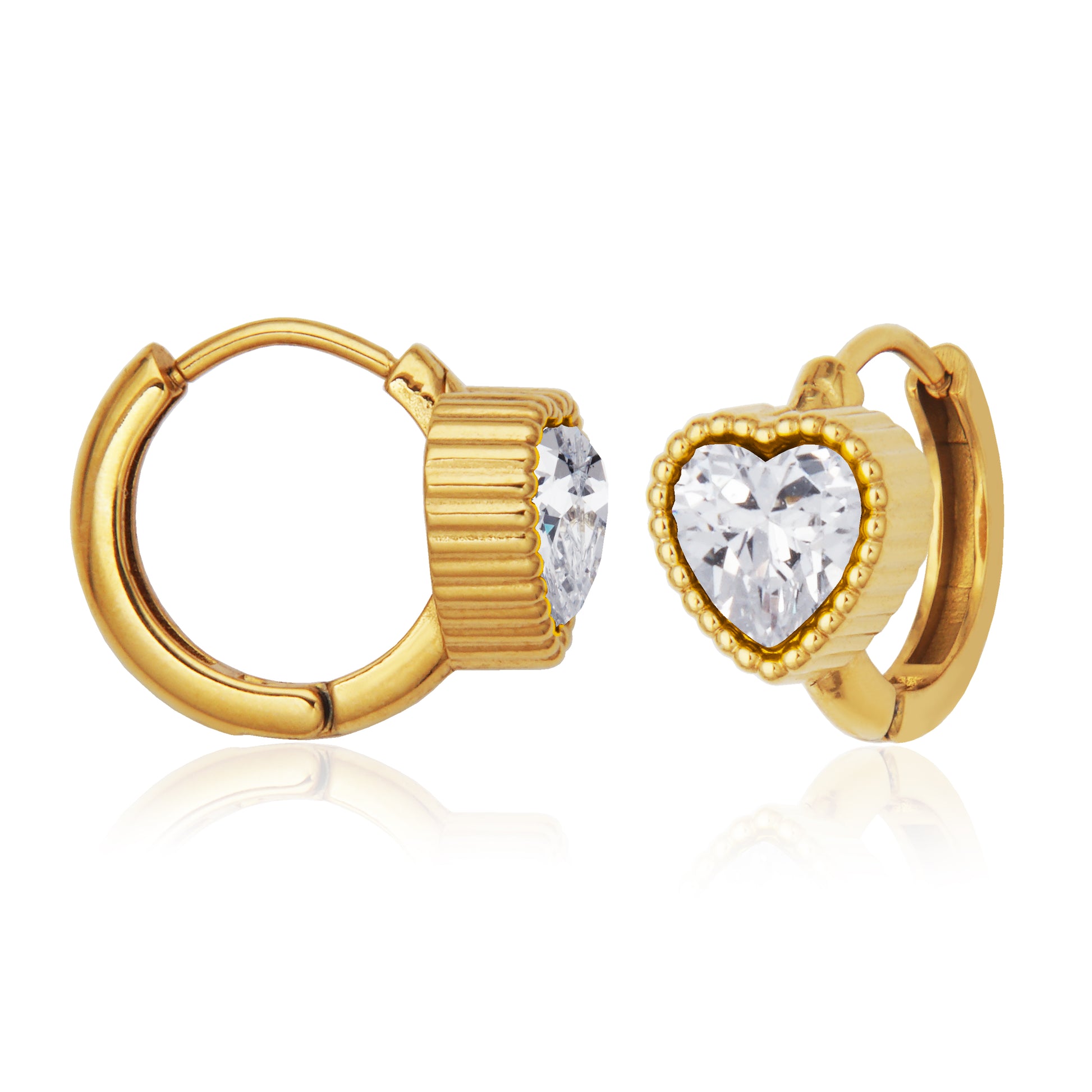 T2XK410200 - Heart Crystal Huggie Hoop Earrings | steelx