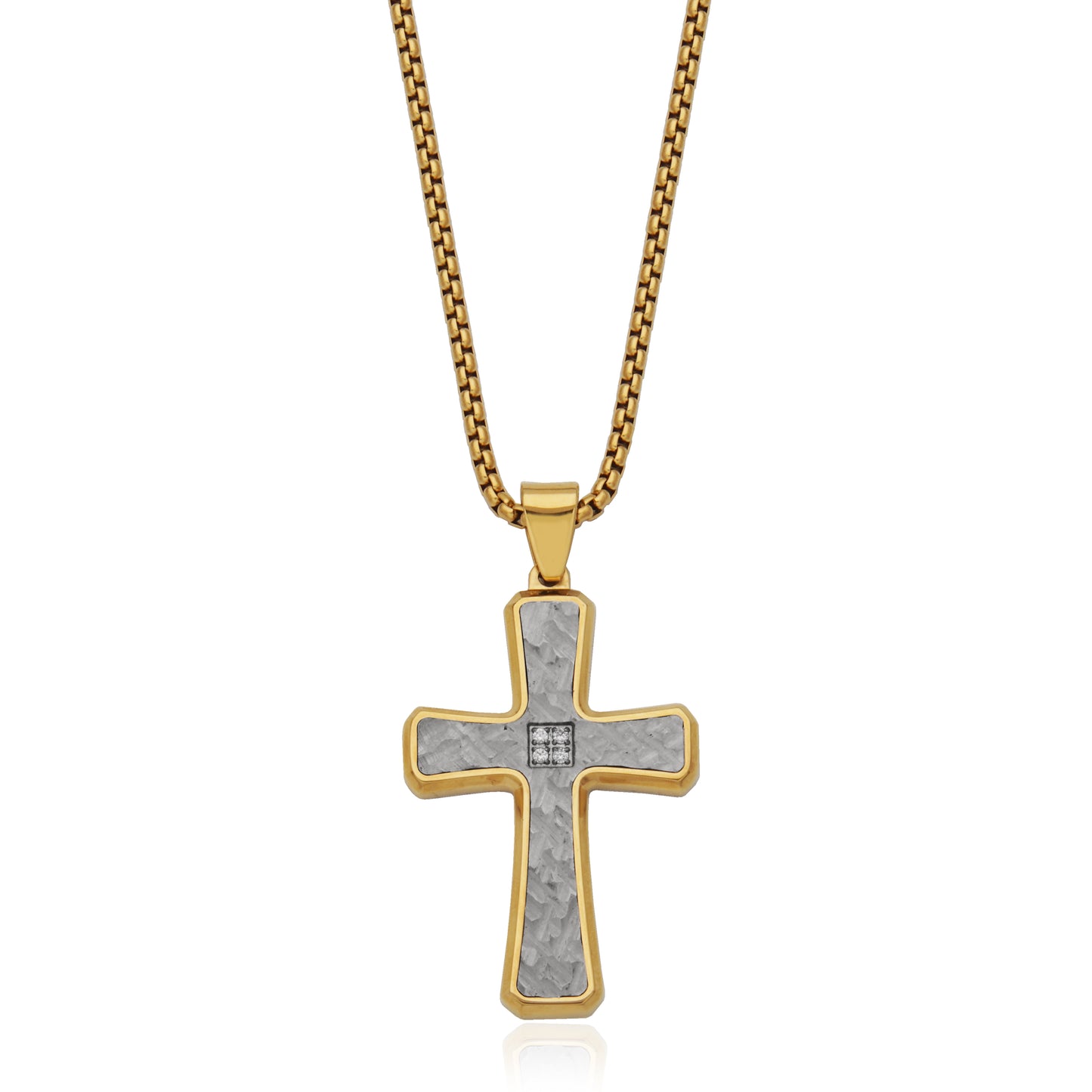 T3XJ970222 - Hammered Textured Cross Pendant Necklace | steelx