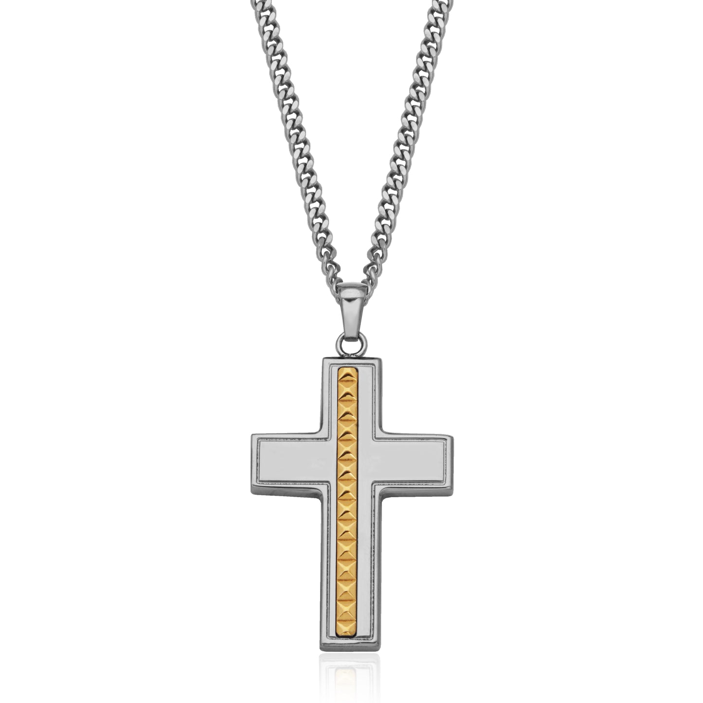 T3XJ990122 - Pyramid Stud Inlay Cross Pendant Necklace | steelx