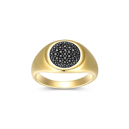 Black Ice Yellow Gold Plated Gunmetal Ring with Black Sapphire - UR0008 | ethos
