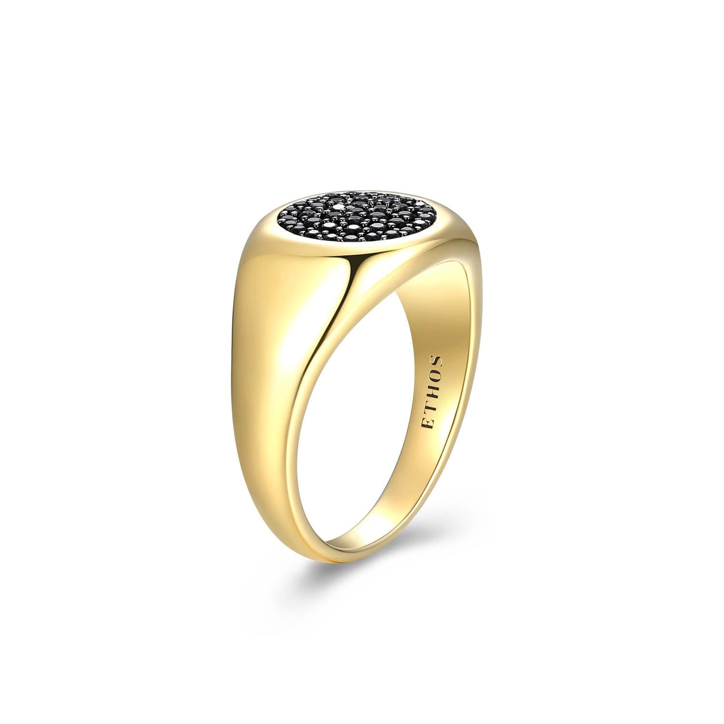 Black Ice Yellow Gold Plated Gunmetal Ring with Black Sapphire - UR0008 | ethos