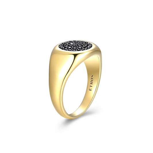 Black Ice Yellow Gold Plated Gunmetal Ring with Black Sapphire - UR0008 | ethos
