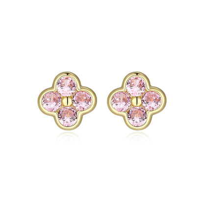 RE0293 - Pink CZ Clover Stud Earrings | reign