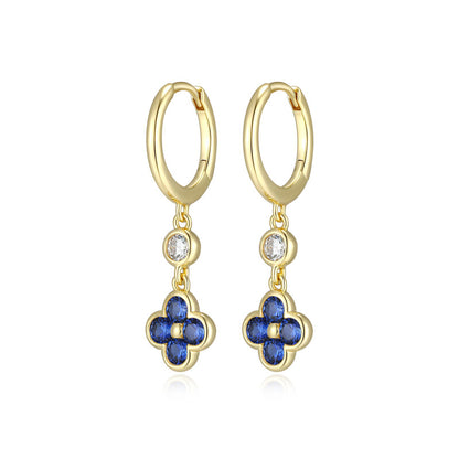 RE0290 - Lab-Created Sapphire Huggie Dangle Earrings | reign