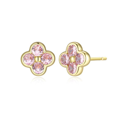 RE0293 - Pink CZ Clover Stud Earrings | reign