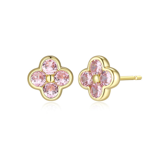 RE0293 - Pink CZ Clover Stud Earrings | reign
