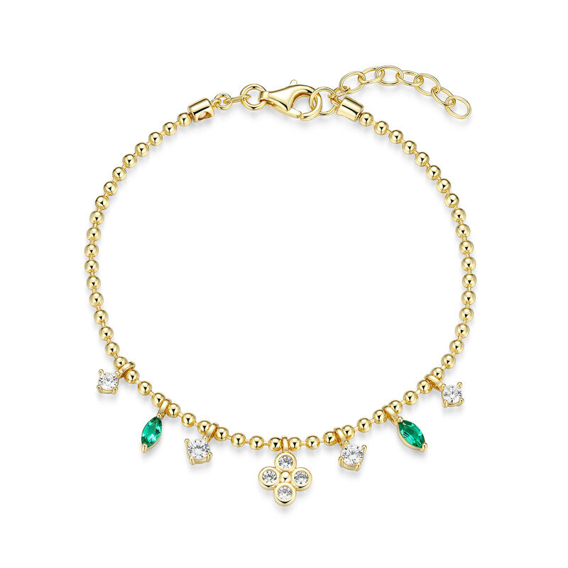 RB0289 - Lab-Created Emerald Charm Beaded Bracelet | reign