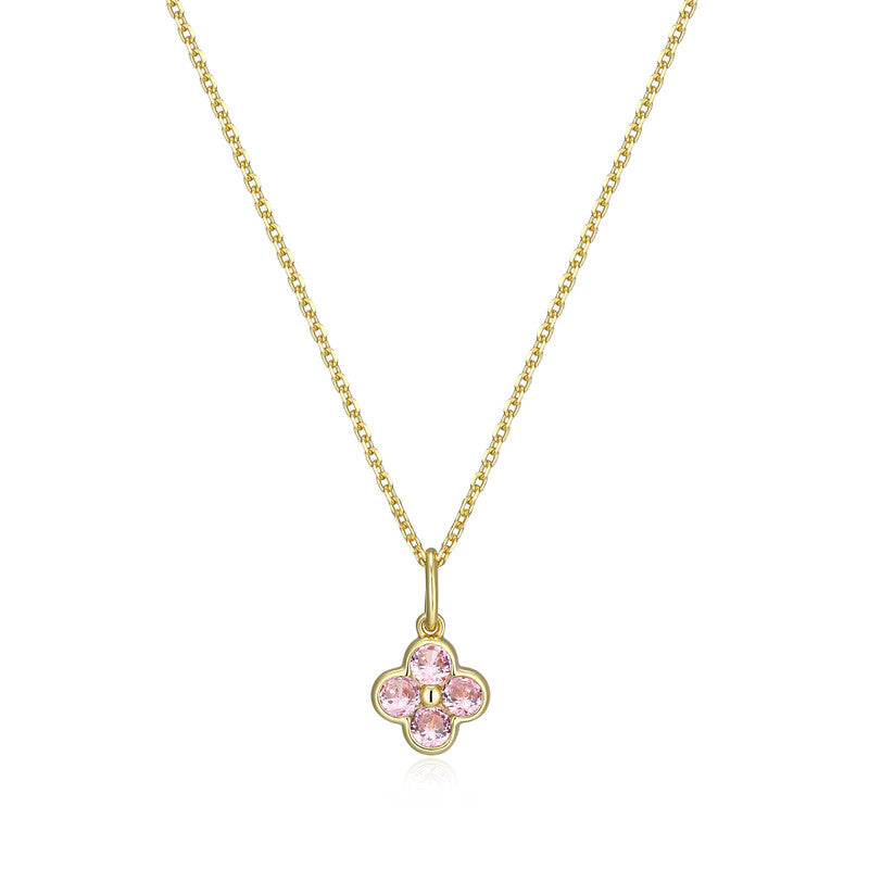 RN0293 - Pink CZ Clover Pendant Necklace | reign